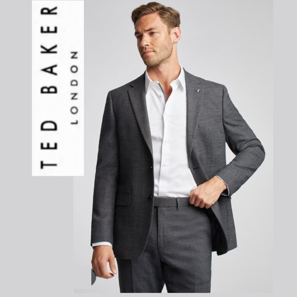 Ted Baker Wool Charcoal Grey Men's Blazer 40R Slim Fit, Stylish Interior